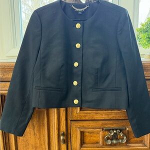 J. Crew Black Cropped Blazer with Gold Buttons